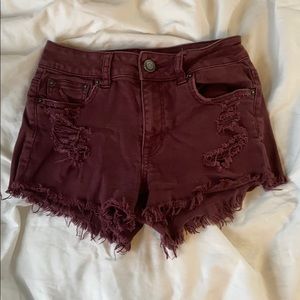 Distressed denim shorts